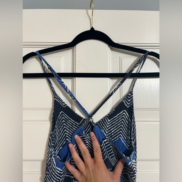 LOFT | navy blue patterned maxi dress w/adjustable straps & cross-cross back - Picture 4 of 5